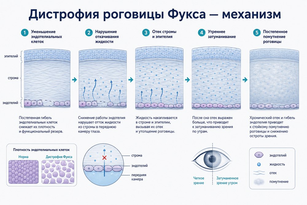 Дистрофия роговицы Фукса - механизм развития