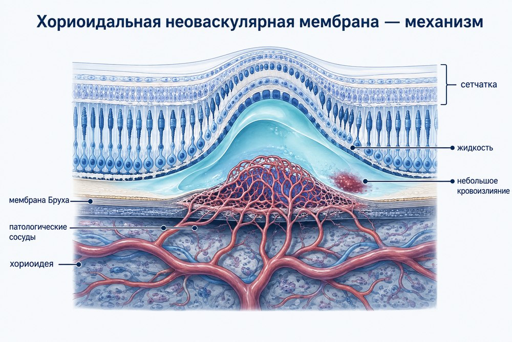 Хориоидальная неоваскулярная мембрана - механизм развития