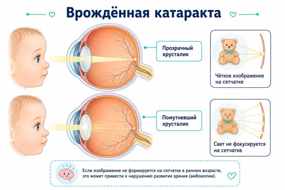 Врожденная катаракта у детей - механизм развития