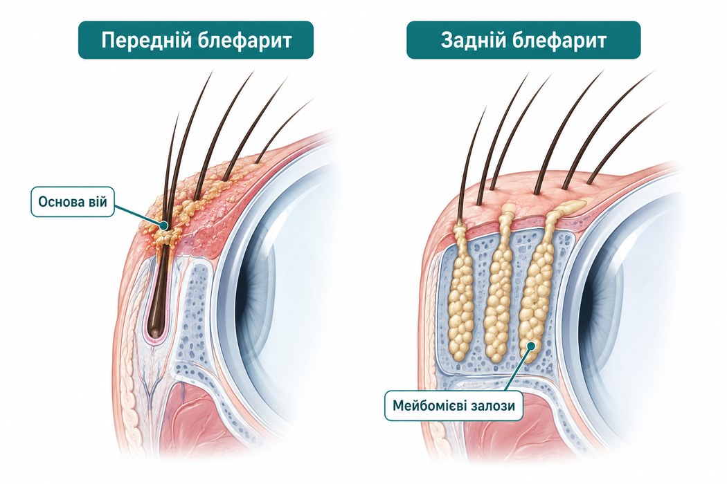 Воспаление век - Передний и задний блефарит