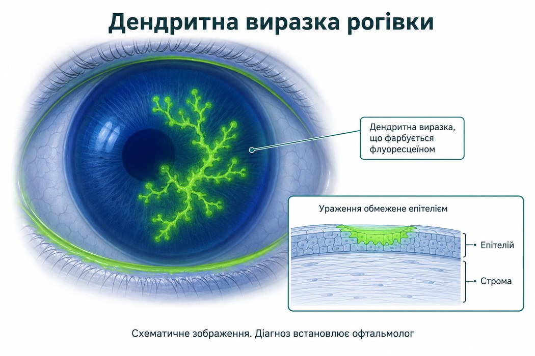 Герпетичний кератит - Дендритна виразка рогівки