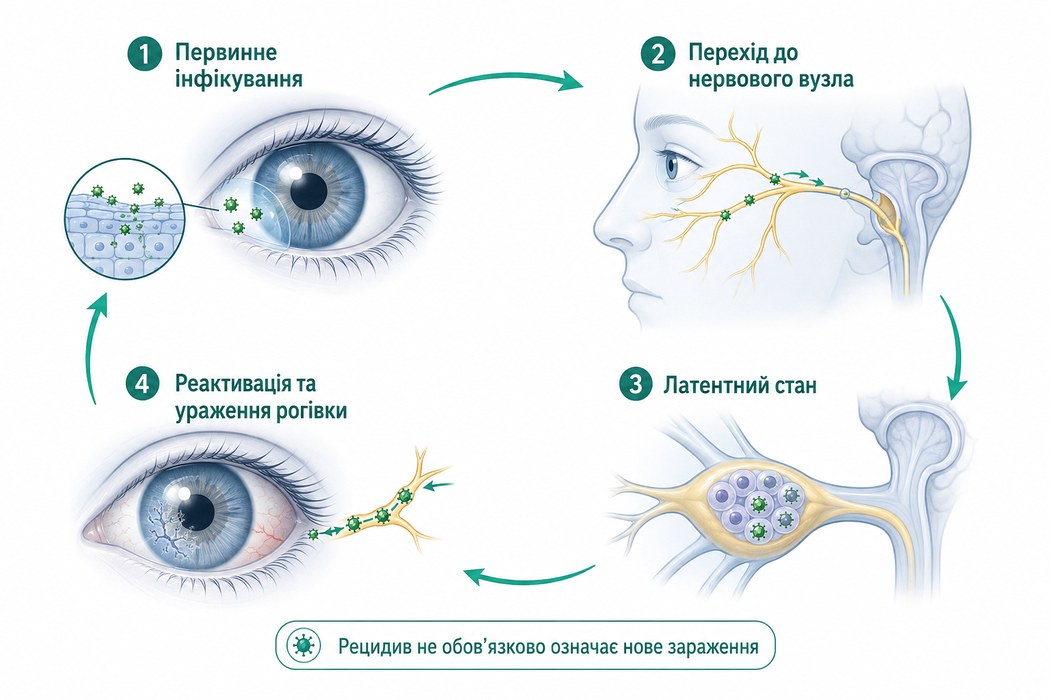 Герпетичний кератит - Реактивація HSV та ураження рогівки