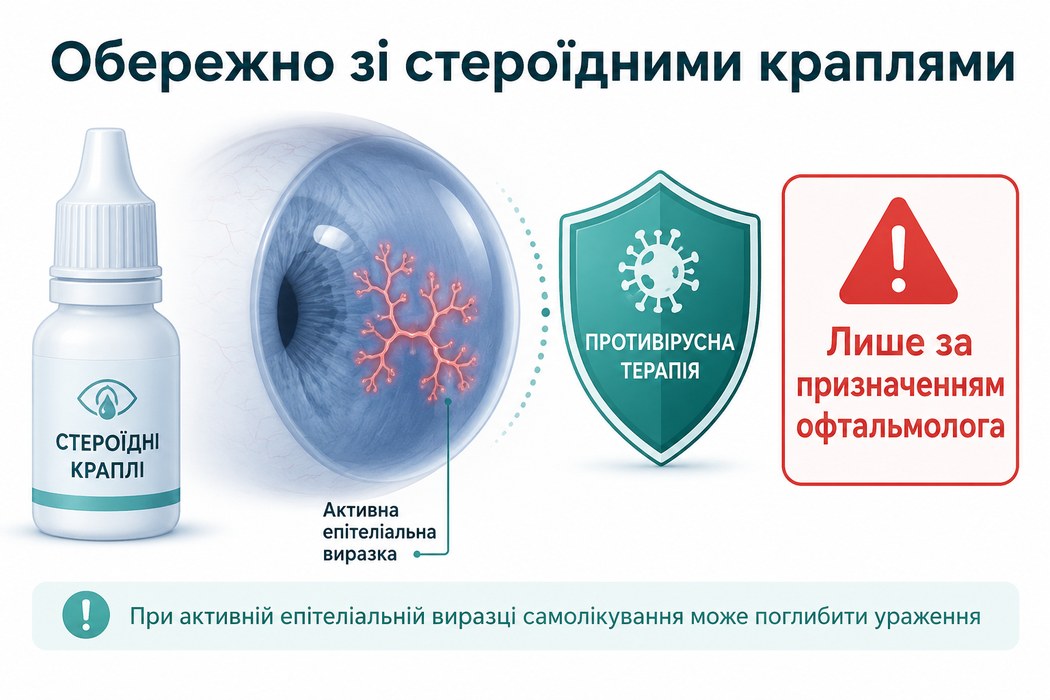 Герпетичний кератит - Обережно зі стероїдними краплями